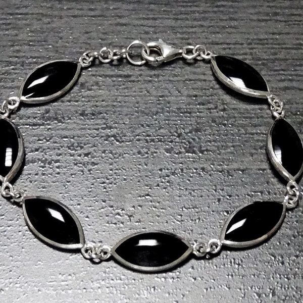 Bracelet Argent, 925, Noir, Onyx, Pierre de Naissance, Bijou Noir, Bijou, Bracelet, Originale, Onyx Noir, Bracelet Onyx, Bijou Onyx, Femme