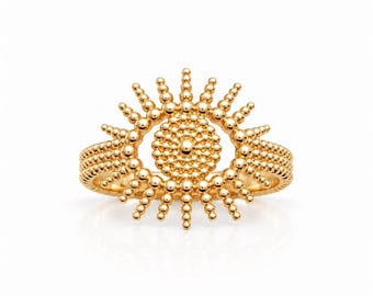 Sun Eye Ring • 18K Gold plated • Celestial Sunburst Band • Boho Solar Talisman