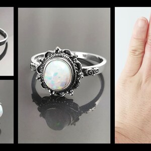 Anillo vintage de ópalo 925, plata de ley, joyería con gema de ópalo blanco fuego, joyería con piedra de ópalo ovalada de fuego, regalo de estilo tribal bohemio para mujer imagen 4