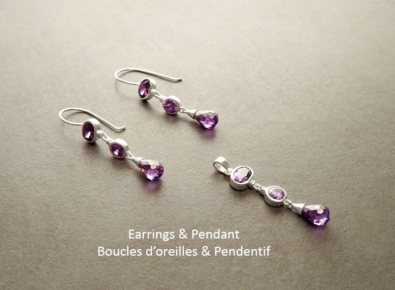 Violet Boucles Améthyste Crochets Argent 925 Boucles d'oreilles Pendantes serties de Zirconias Couleur Améthyste, Parure violette Amthyste image 4