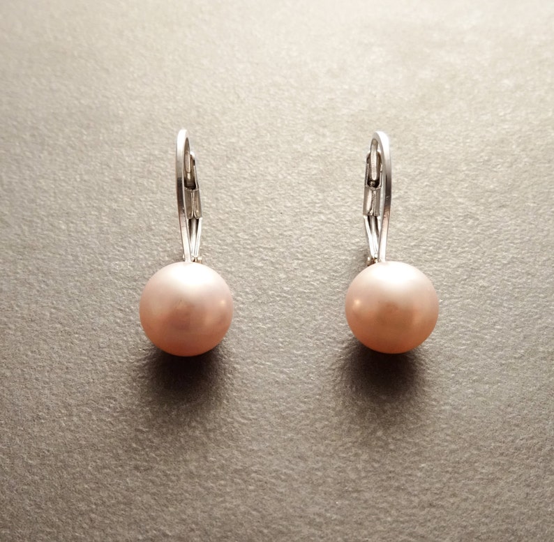 8 mm Véritable Perles de Nacre Rose, Dormeuses Argent 925, Boucles d'Oreilles Perles, Majorque, Bijoux Minimaliste, Mariage, pour Soirée image 4