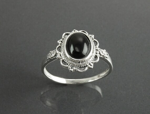 オニキスリング純正天然黒オニキス宝石のスターリングシルバー小さな黒い石のリング小さな楕円形のリングアンティークのボー Etsy 日本