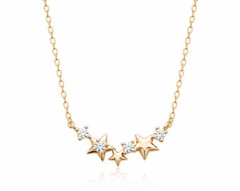 Gold Celestial Star Climber Necklace • Delicate Diamond Constellation Pendant Chain • Everyday Jewelry Gift