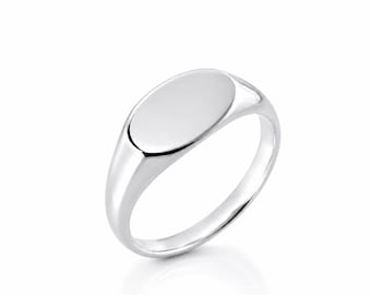 Horizontal Oval Signet Ring • Sterling Silver Initials Letters Jewelry • Unisex Pinky Band • Engraving Option