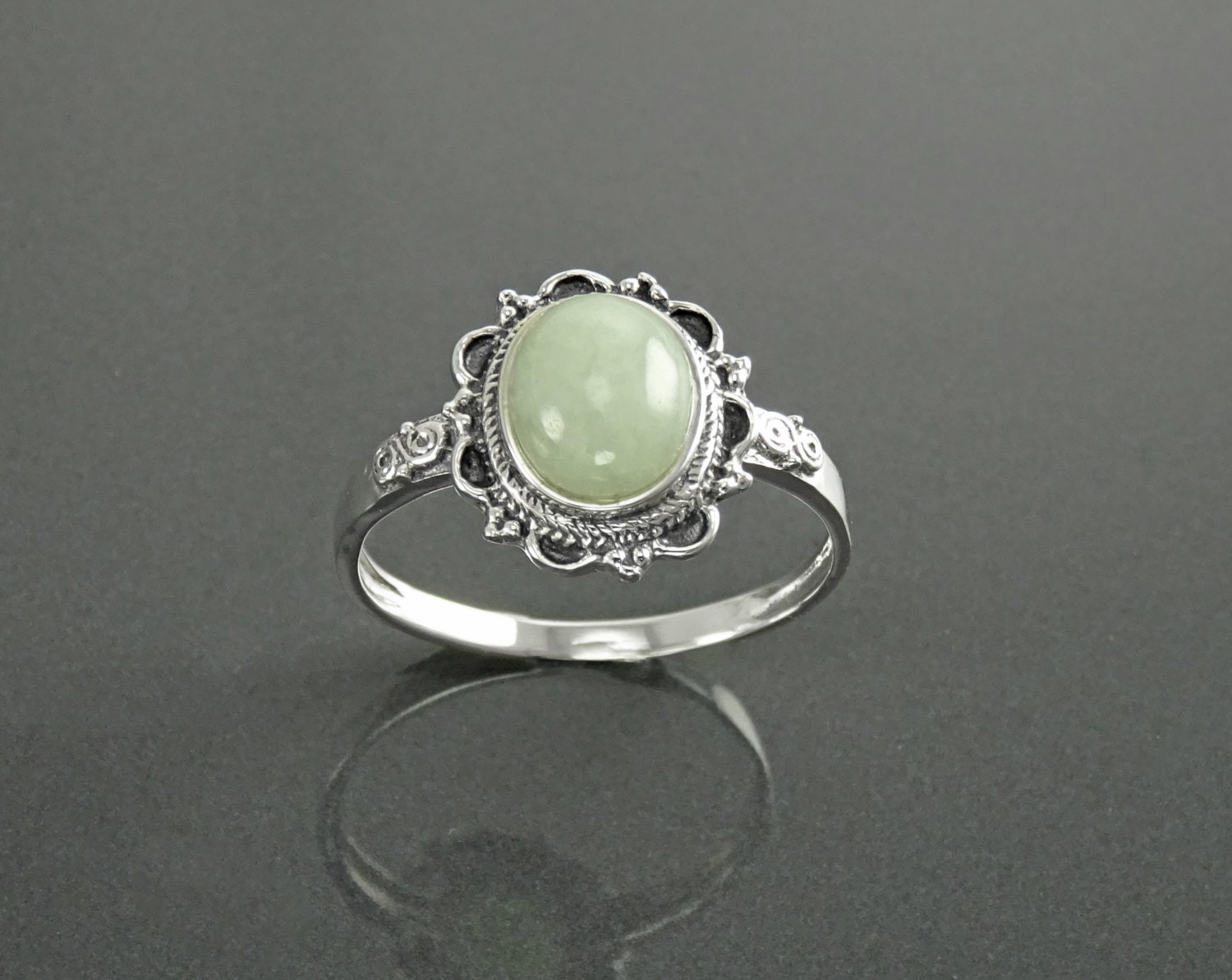 Jade ring, sterling silver, boho ring, genuine green jade ring, dainty