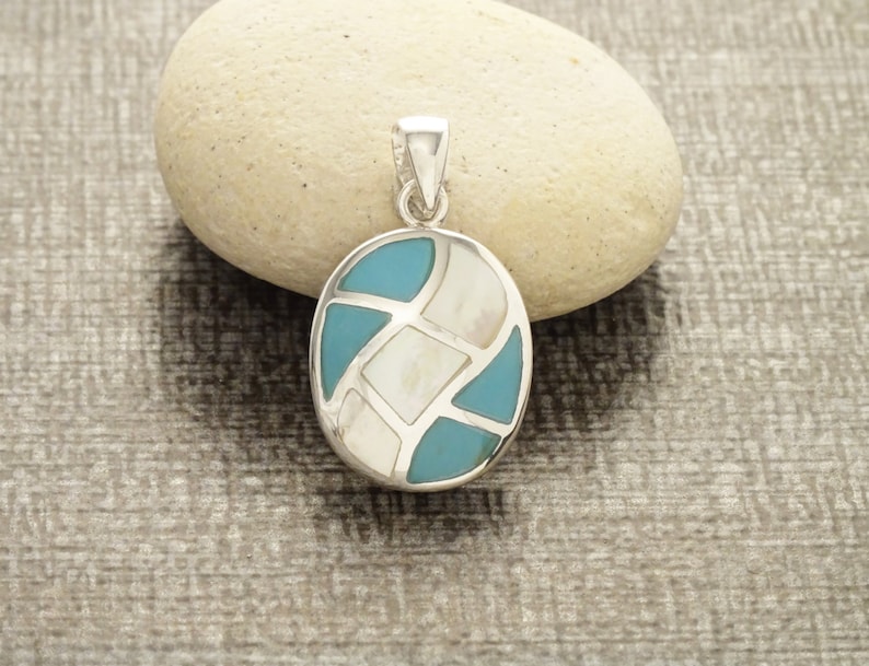Turquoise Earrings Sterling Silver Bicolor Blue Oval image 4