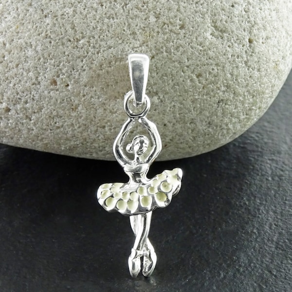 Collier Ballerine, Pendentif Argent 925, Charm Ballerina, Cadeau Récital Danse, Silhouette Danseuse, Bijoux Danse, Tutu Jupe Robe Blanche