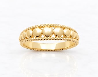 Bubble Bead Ring • 18K Gold Plated • Rope Textured Edges Band • Boho Jewelry