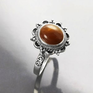 Antique Amber Ring, Sterling Silver, Genuine Amber Ring, Dainty Stone Ring, Midi Oval Ring, Boho Jewelry, Vintage Hipster Ring image 8