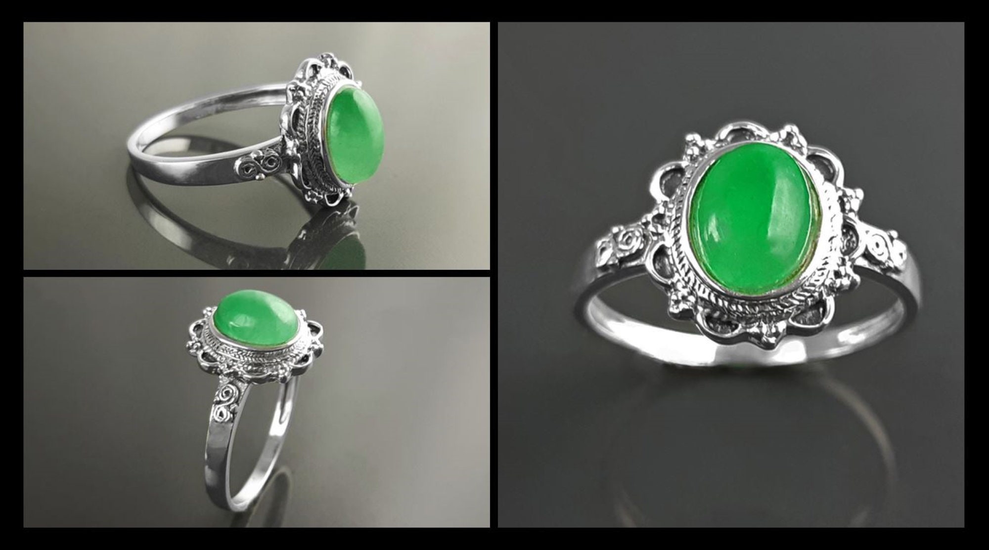 Handcrafted Ring With Natural Green Jade Gemstone Ring Cabochon /& Opaque Stone Boho Ring Girls Ring Finger Ring  925-Silver L#-283353-R