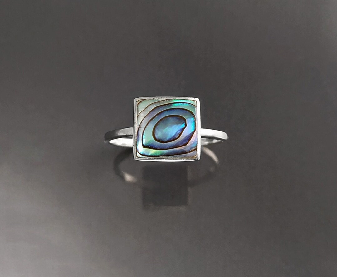 Bague Vintage Réglable En Argent Avec Panier En Nacre Abalone - Bijou Ancien - Très Bon état