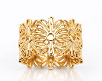 Flower Crown Ring • 18K Gold plated • Eternity Floral Filigree Band • Botanical Jewelry