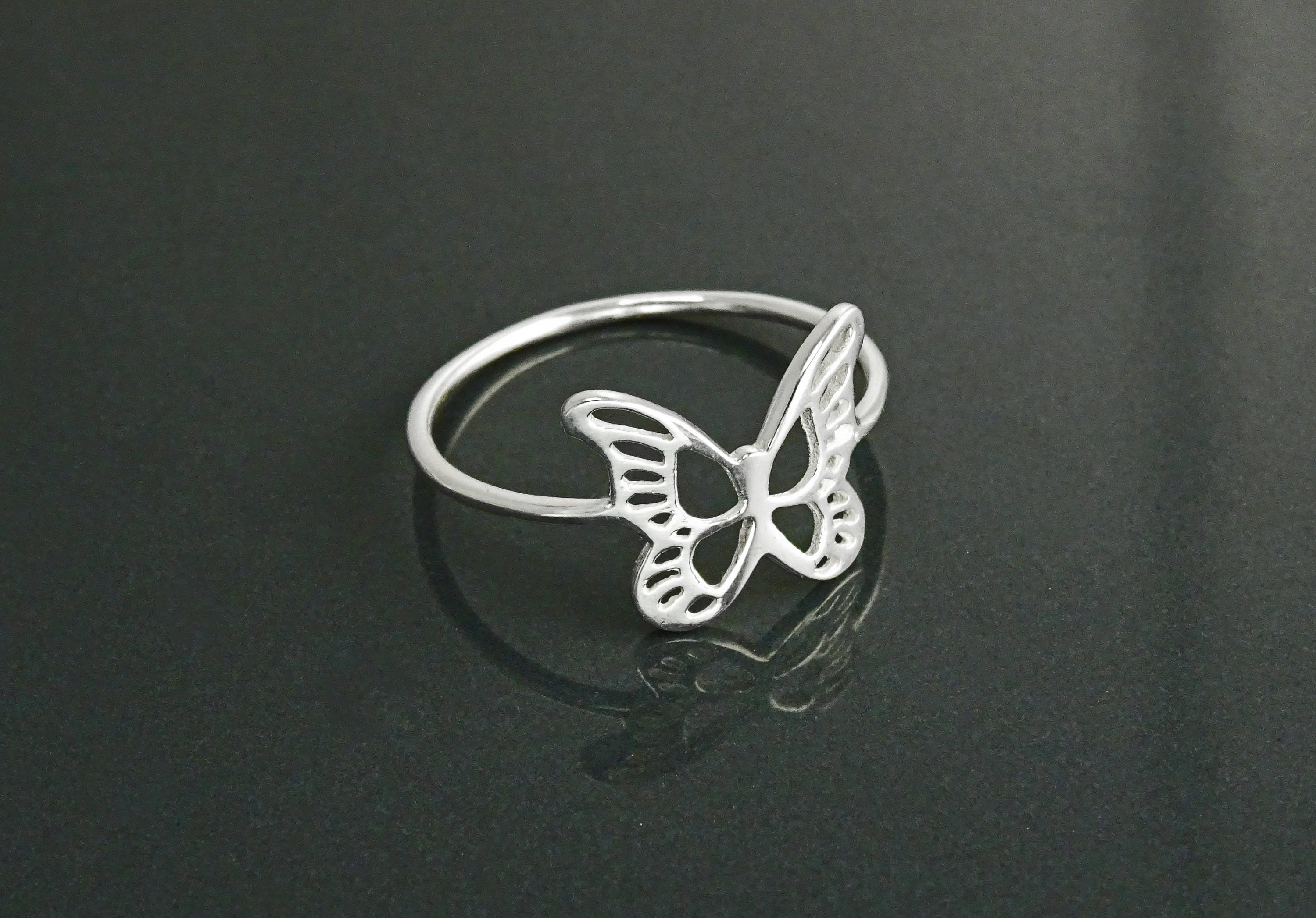 High Polish Filigree Butterfly Ring - Stainless Steel Animal Wings Band (Sizes 6-10) - View #12