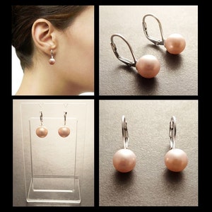 8 mm Véritable Perles de Nacre Rose, Dormeuses Argent 925, Boucles d'Oreilles Perles, Majorque, Bijoux Minimaliste, Mariage, pour Soirée image 5