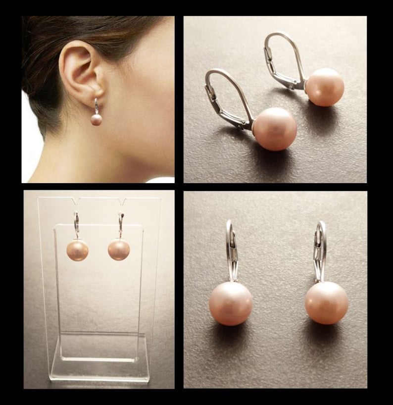 8 mm Véritable Perles de Nacre Rose, Dormeuses Argent 925, Boucles d'Oreilles Perles, Majorque, Bijoux Minimaliste, Mariage, pour Soirée image 5