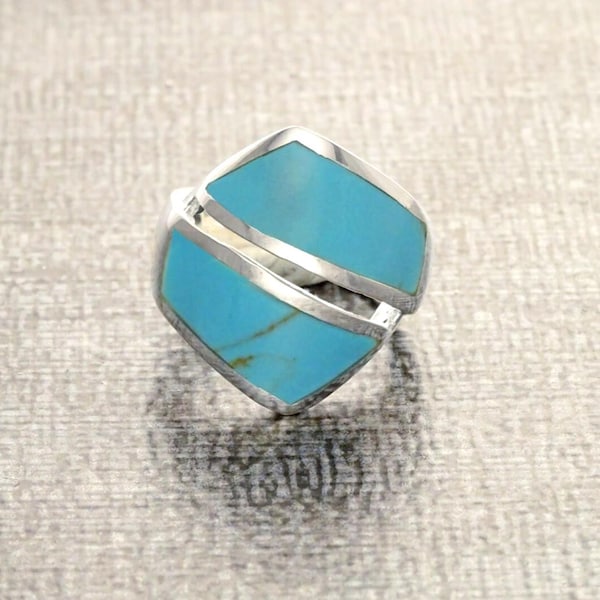 Türkisring - Blauer Türkisring - Sterling Silber - Türkisring - Edelstein-Kreuzungsring - Türkissteinring - Originalring