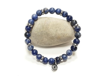 Bracelet perles jaspe bleu océan • acier inoxydable • bracelet élastique moderne • Bijou en pierre talisman et spirituelle