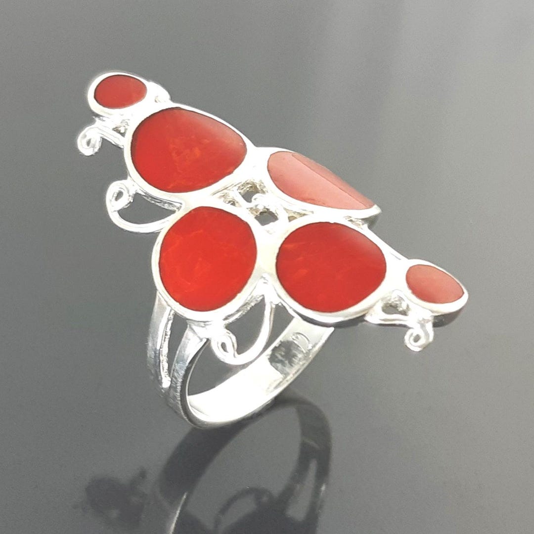 Ring Shape Red Modern Red Stone Ring, Sterling Silver Geometric Jewelry, Circular ...