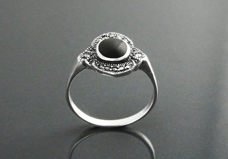 Bague Argent 925 Avec Onyx Noir Ovale - Taille 57, Occasion Très Bon état