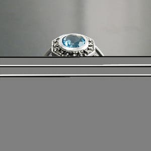 Petite Bague Topaze et Marcassite , Argent 925, Bague Octogonal, Pierre Zirconia Topaze Bleu, Marcassites, Bijoux Vintage, Cadeau pour Femme image 5