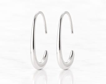 Open Hoop Earrings to slip on • Sterling Silver 925 • Teardrop J-Shaped Hook Hoops