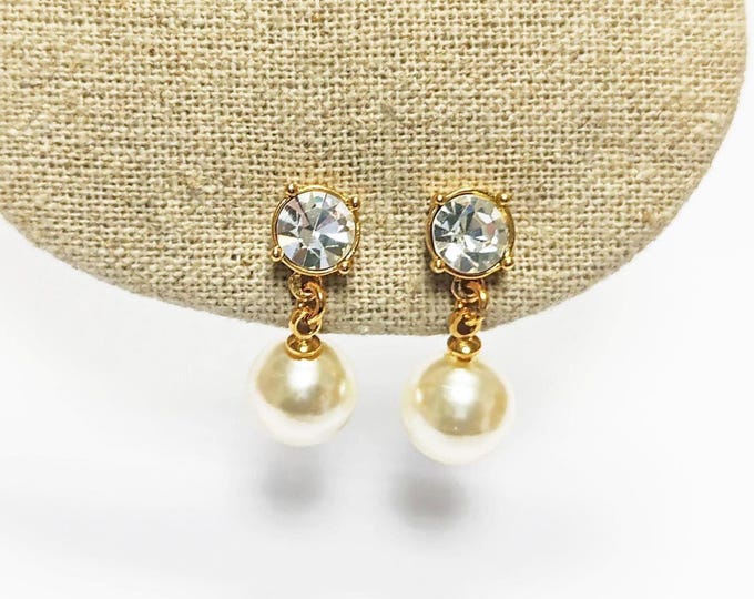 Elegant Crystal and Pearl Drop Earrings by KRAMIKE • 18K Gold-Plated • Beautiful Jewelry for Wedding or Special Occasions Gift for Her •KE75