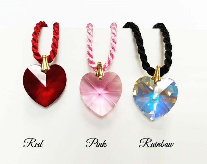 Necklace Crystal Love Heart Swarovski Color • 18K Gold Plated • Various Colors • Braided Colour Rope Necklace • Love Jewelry • Gift for Her