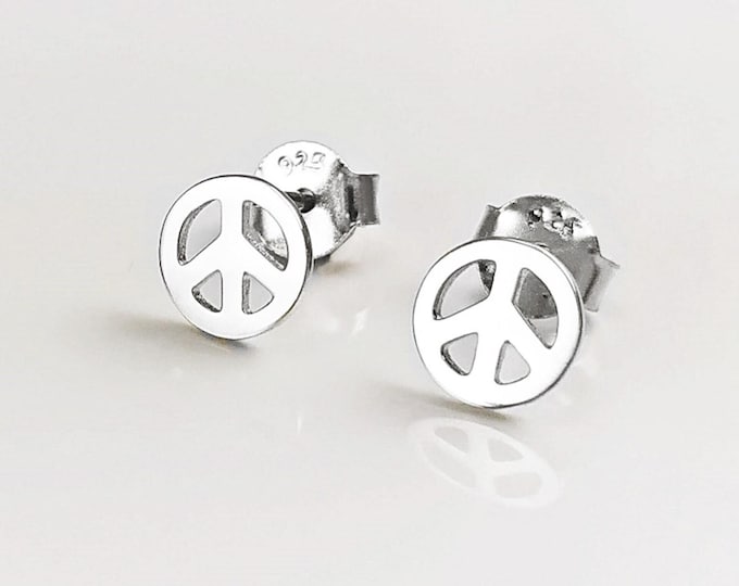 Peace and Love Earrings, Sterling Silver,Sign Love and Peace stud Earrings, Peace Earrings, Boho Hipster Icon 70's Jewelry, Unisex
