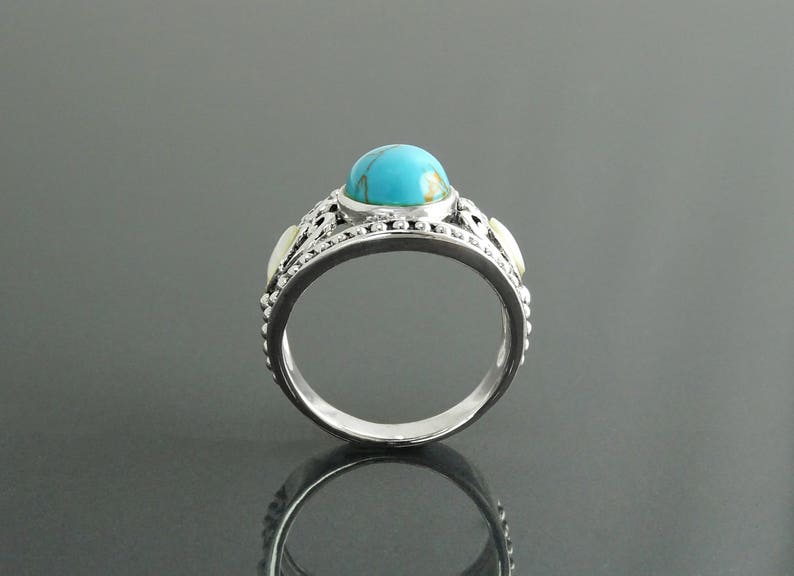 Blue Turquoise Ring Sterling Silver Turquoise & Mother of - Etsy