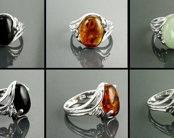 Bague Argent Sterling Forme Moderne Avec Pierre De Synthèse Ambre - Taille 52 - Femme - Neuf Sans Emballage