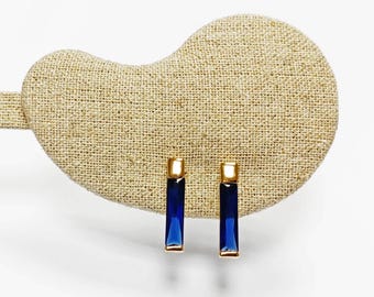 LONG Stone Earrings • Gold Plated 18K •Blue, Purple, White, Olive or Orange Color Cz Studs • Minimalist Timeless Jewelry. RECTANGLE earrings
