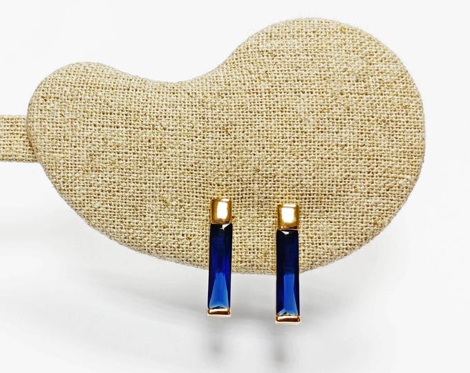 LONG Stone Earrings • Gold Plated 18K •Blue, Purple, White, Olive or Orange Color Cz Studs • Minimalist Timeless Jewelry. RECTANGLE earrings