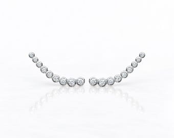 Ear Climbers • Sterling Silver • Graduated Round Diamond Cz Stones Crawlers • Minimal Earrings