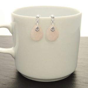 Pink Oval Earrings, Sterling Silver, Genuine Rose Quartz Stone Earrings, Teardrop Stones, Gemstone Earrings, Birthstone Jewelry