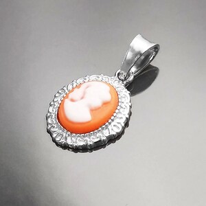 Red Cameo Pendant - Sterling Silver Red and white Resin stone - woman face portrait cameo - Vintage necklace charm - Victorian Jewelry gift image 8