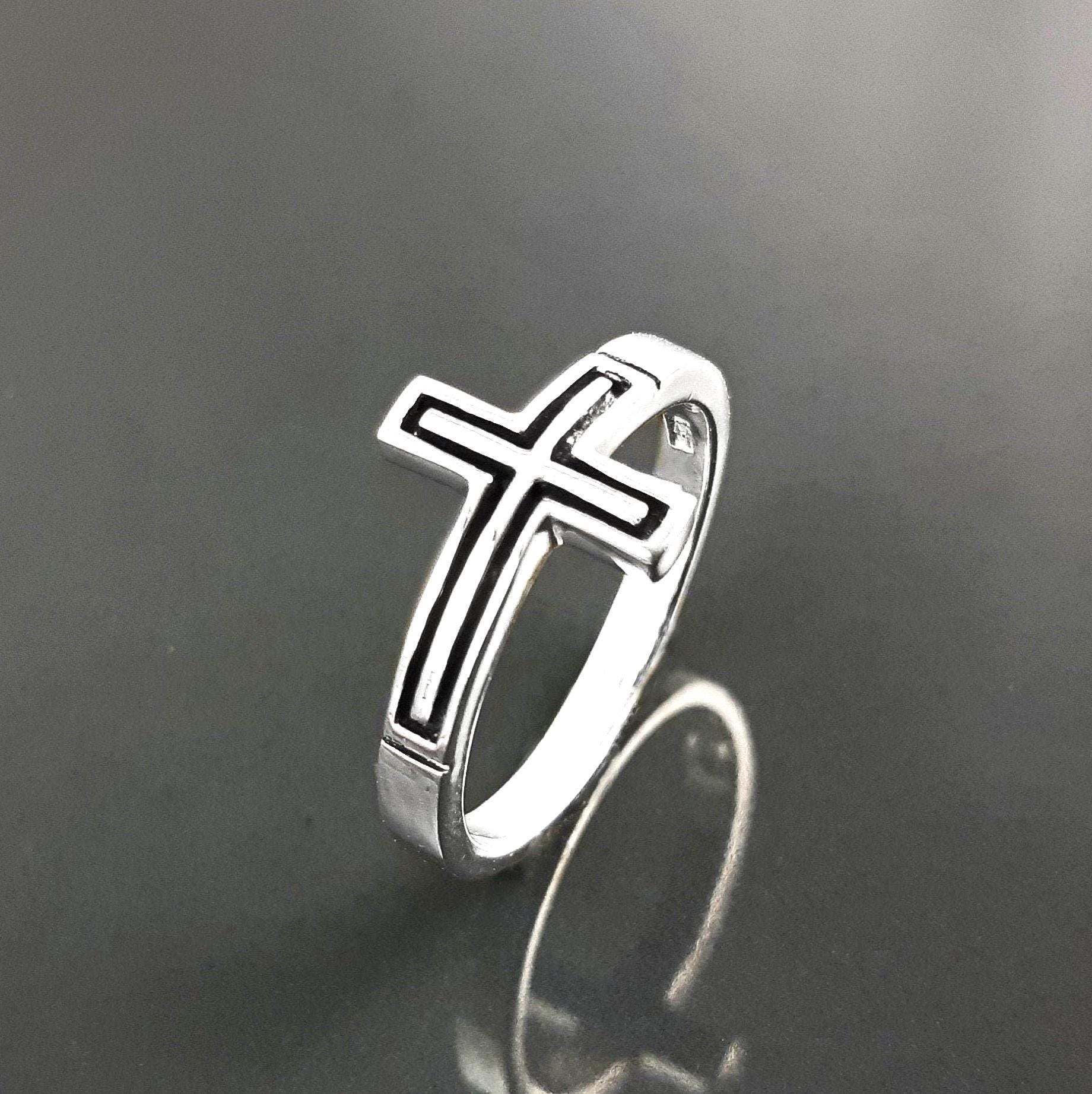 横クロスリング、シルバー聖クロスリング、十字架リング、カトリック