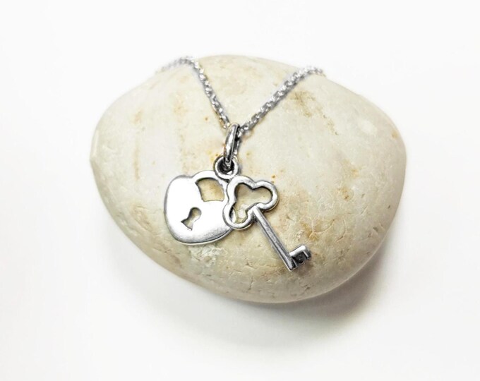 Key to My Heart Necklace • Sterling Silver • Cute Lock & Key Pendant Charm • Eternal Love Fidelity Symbols Jewelry • Timeless Romantic Gift