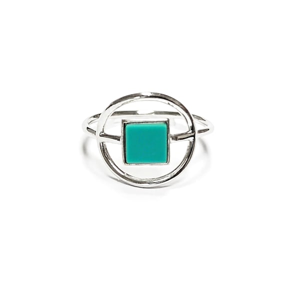 Stackable Ring Reconstituted Turquoise Square Shape Sterling Silver Stackable Ring Reconstituted Turquoise Square Shape Sterling Silver