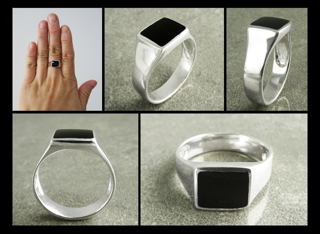 Onyx Ring Pinky Ring Signet Ring. Black Signet Ring Square 