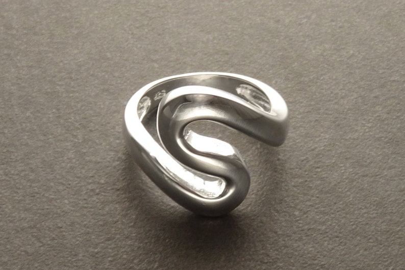 Sterling Squiggle Ring S Ring, Zigzag Ring Sterling Silver Ring Ring Wave Ring Large Spiral Ring Infinity Ring Swirl Ring image 2