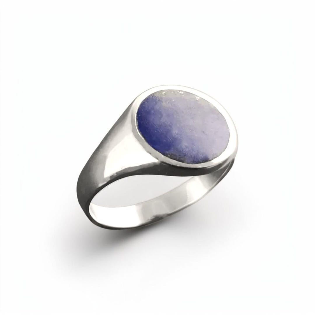 Lapis Lazuli Signet Ring, Sterling Silver Round Flat Stone