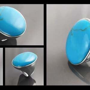 Turquoise Ring, Sterling Silver, Blue Turquoise Stone, Original Oval Form Jewelry, Unique Statement Modern Ring image 8