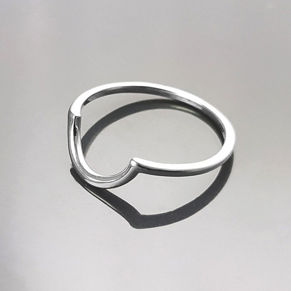 bague arche, argent 925, bague arc de cercle, bague demi-cercle, bague moderne demi-disque minimaliste, anneau incurvé, bague en demi-lune