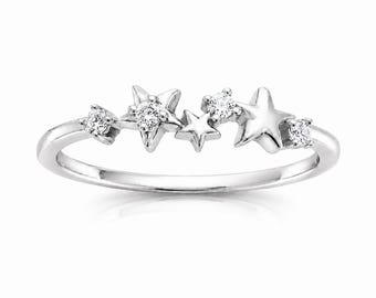 Sterling Silver Celestial Star Ring • Delicate Sparkling Diamond Constellation Band • Everyday Jewelry Gift