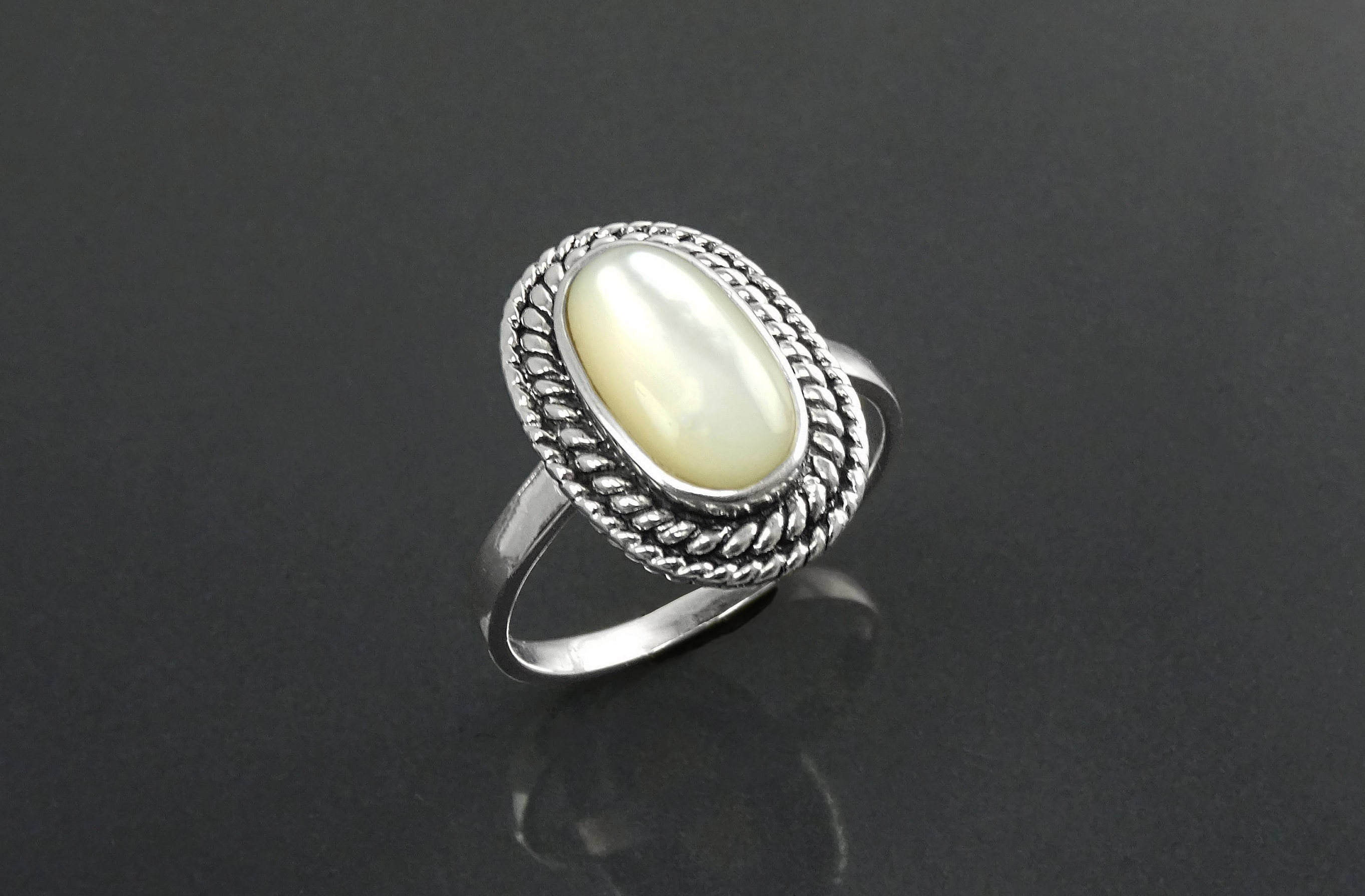 Antique Pearl Ring, Sterling Silver, GENUINE Mother of Pearl Jewelry