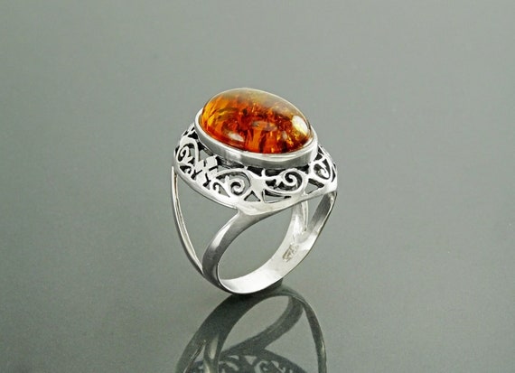Bague Ambre V ritable Argent 925 Bijou Ambre Cabochon Pierre