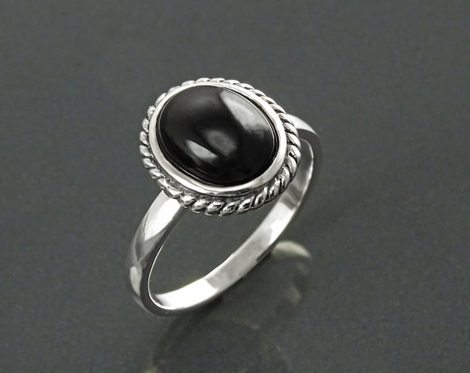 Round Black Antique Ring, Sterling Silver, Natural Onyx Gemstone, Rope Ring, Boho Hipster Ring, Round Stone Ring, Midi Ring, Vintage Ring