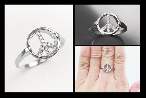 Bague Peace Love bague argent 925 bague symbole signe d amour et de paix bijoux Boho Hipster icone des 70 s pierres zirconia blanc Etsy France