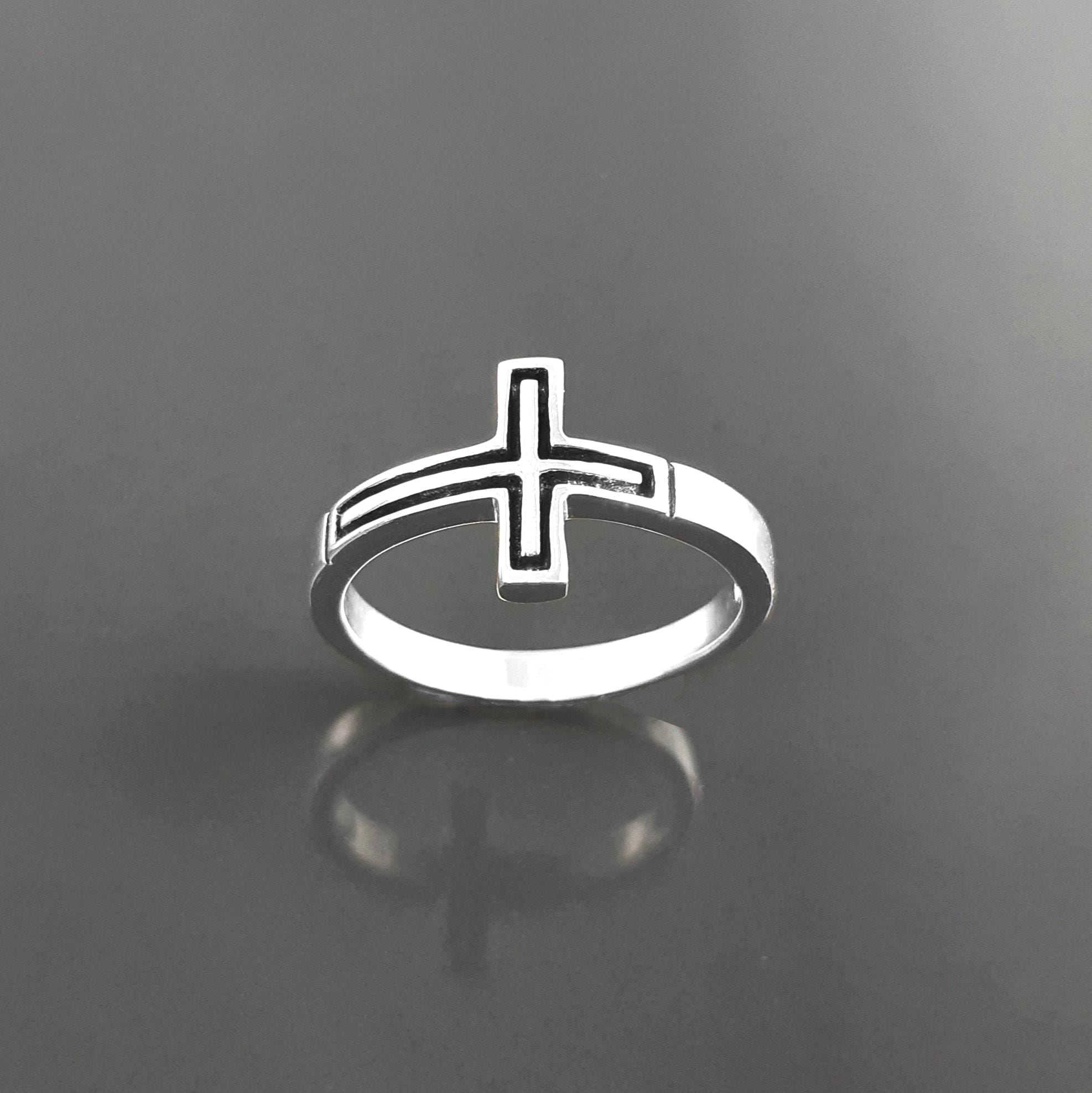 横クロスリング、シルバー聖クロスリング、十字架リング、カトリック
