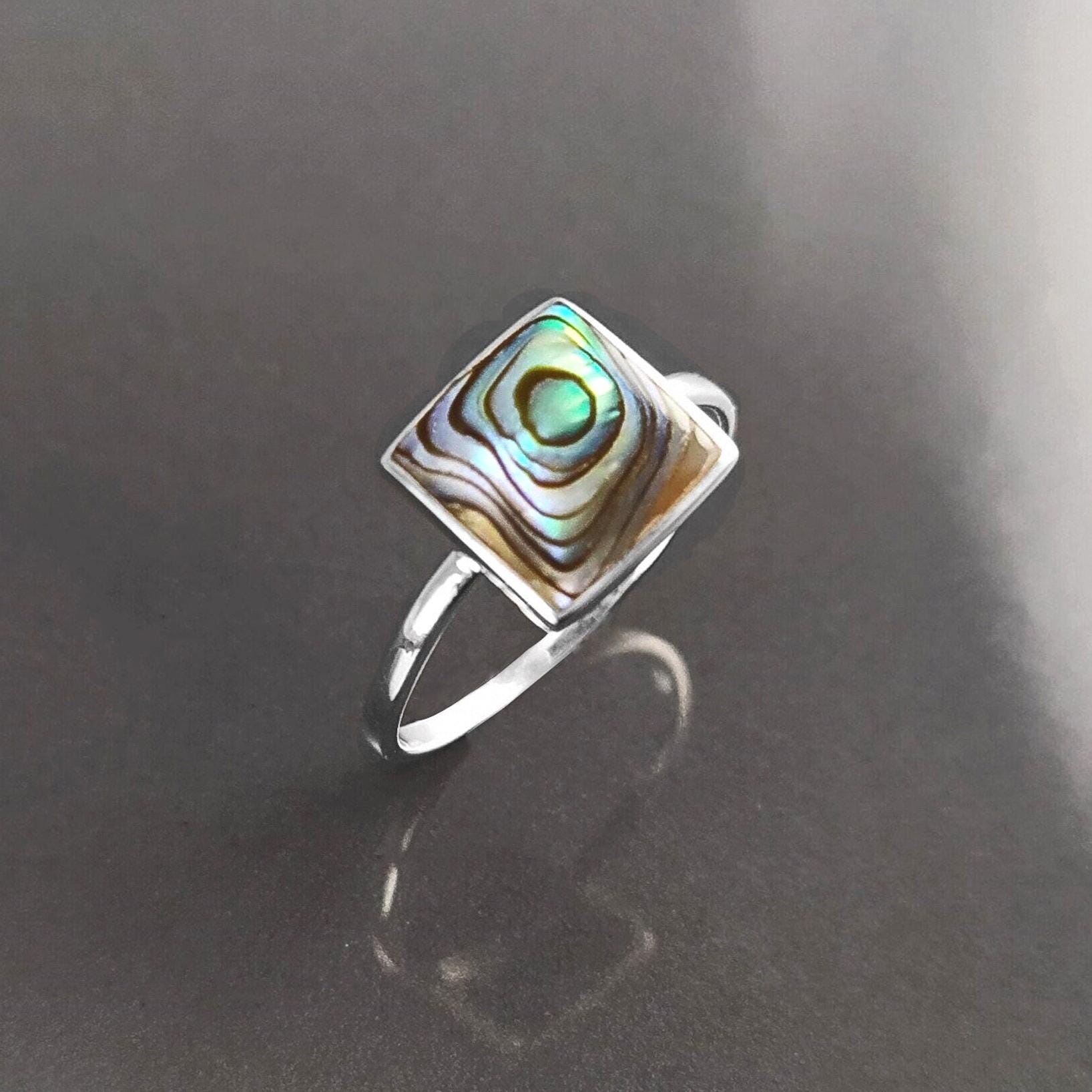 PAUA SHELL Ring Sterling Silver 925, Genuine in a Minimalist Square ...